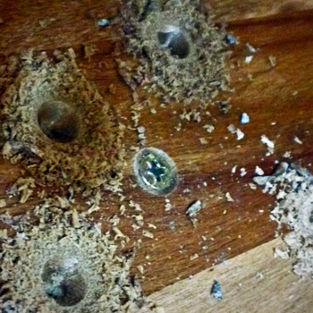 Drilled holes in board